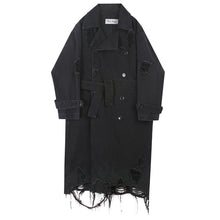 Load image into Gallery viewer, Men Vintage Fashion Streetwear Hip Hop Loose Long Denim Windbreaker Jacket Male Hole Punk Gothic Jean Trench Coat Overcoat